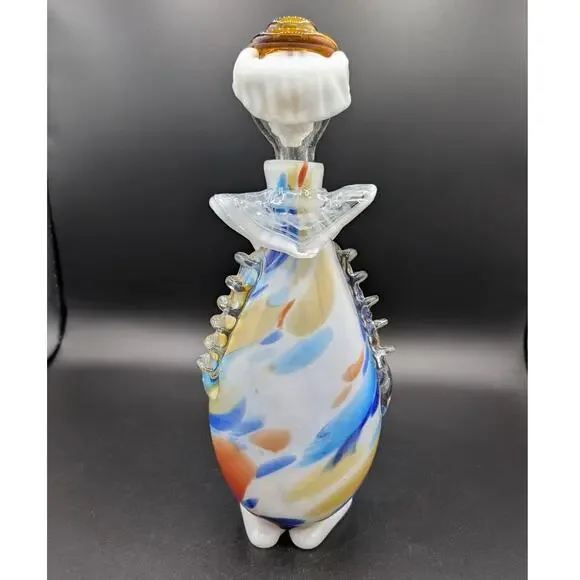 Vintage Art Glass Clown Decanter Hand Blown Barware Circus Bottle with Stopper